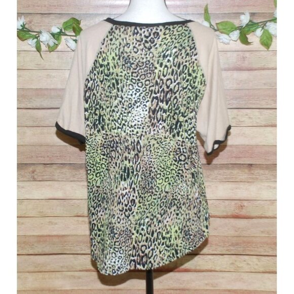 Cato Est. 1946 Green Leopard Print T-Shirt Top Size XL Stretch Short Sleeve - Picture 6 of 10